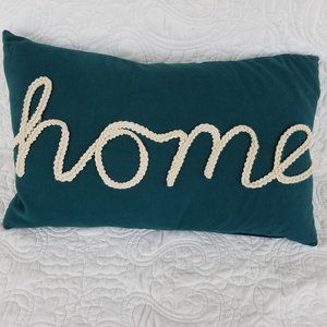 Thea "Home" Feather Lumbar Pillow Cover with Duck Feather insert Deep Teal Blue